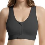 Lemef Zip Front Closure Sports Bras for Women Full Support Compression Bras Wireless Post Surgery Bra Racerback Sport Brassiere Black L