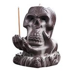 Skull Décor Backflow Incense Burner, Waterfall Incense Holder with 60 Cones, Ceramic Gothic Smoke Fountain for Halloween Christmas Birthday Gifts