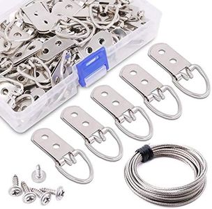 Rustark 60-Pcs Heavy Duty D Ring picture Hangers Double Hole with Screws for Home Decoration Picture Hanging Solutions.