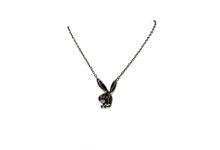 Oasis Peach Chrome Black Playboy Bunny Pendant 18'' Chrome Chain Necklace Women's Jewelry