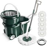 MASTERTOP Spin Mop and Bucket, Floor Mop and Bucket with Wringer Set for Home,47Inch Stainless Steel Adjustable Handle, Wet and Dry Use,5 Microfiber Replacement Refills, 1 Floor Brush