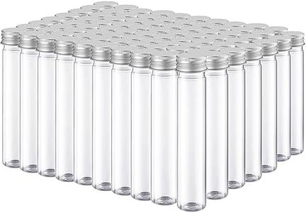 Dandat 80 Pcs 65ml Clear Flat Plastic Test Tubes with Screw Caps, Plastic Tubes Containers Storage Tubes with Caps Test Lab Tubes for Sample Testing, Candy, Spices, Dried Flowers and Party Favors