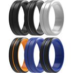 ThunderFit Silicone Wedding Rings for Men - 2 Layer Middle Line Beveled Edge 8.2mm Wide 2.5mm Thick (Grey B-Black, Blue A-Black, Orange D-Black, Black, Silver, Dark Blue B - Size 10.5-11 (20.6mm))