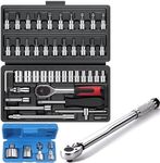 eSynic Torque Wrench Set Professional 1/4 Inch Ratchet Torque Wrench Kits 1/4 "Drive Socket Set Adjustable 5-25Nm with 46 PCS Socket Wrench Set and 6 Socket Adapters for Bike Car Repair etc