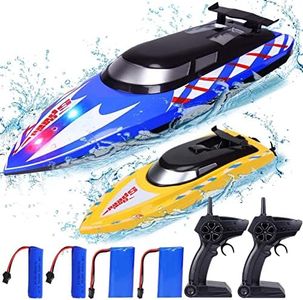 2-Pack RC Boats with LED Lights - 20+/10+ MPH Remote Control Boats for Kids and Adults - 2.4G High Speed - Fast RC Boats for Pools and Lakes - Includes 4 Rechargeable Batteries - Pool Toys for Kids