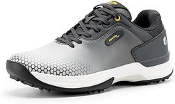 FitVille Extra Wide Mens Golf Shoes Professional Outdoor Waterproof Spiked Golf Shoes for Men(Gray, 10.5 X-Wide)