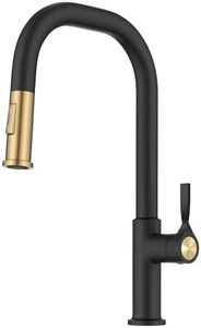 KRAUS Torak Pull Down Kitchen Faucet in Spot-Free Brushed Brass/Matte Black with 2 Function Sprayer, Pre-Attached Water Lines, and Mounting Hardware, KPF-2841SFBBMB
