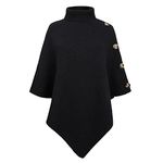 JFAN Ladies Poncho High Collar Shawls with Buttons Elegant Knitted Cape for Women Black