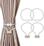 4 Pack Magnetic Curtain Tieback, Convenient Drape Tie Backs Weave Holder for Window, Decor Rope Curtain Tiebacks Modern Tiebacks for Drapes with 2 Style White