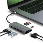 SATECHI 8-in-1 USB-C Hub Multiport Adapter V2, 4K HDMI, 115W USB C PD Charging, 3 USB-A, Ethernet, Micro/SD Card Readers, for Laptop, MacBook Pro & Air M4/M3/M2/M1, iPad, iPhone, Windows - Space Grey