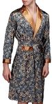 Lavenderi Mens Silky Satin Lounge Robe, Long Lightweight Sleepwear, Navy Printed, XX-Large