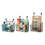 Over the Cabinet Door Organizer 3 Pack, Wall Mount Storage Basket with Name Plate for Cutting Board Foils Cookie Sheet, Grid Storage Bin Basket Holder Rack with 5 S Hooks for Kitchen Pantry Bathroom