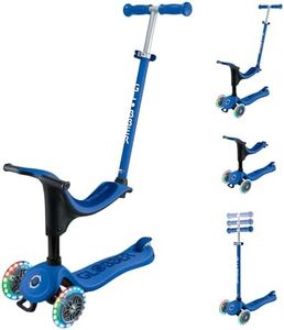 Globber Go Up Sporty Lights Kids Scooter Toddler Ride On - Removable Seat - 2 Year Warranty (Navy Blue)