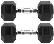 Fitvids Premium Rubber Encased Hex Dumbbell, 20LB Pair