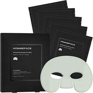 HommeFace Revitalizing Hydrogel Facial Mask Set for Men (5ct) - Hydrating, Anti-aging & Soothing Face Sheet Mask with Hyaluronic Acid, Vitamin B, C, E & Peptides, Beard-Friendly