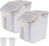 AnRui 2 Pack Airtight Flour Storage Container Plastic Rice Storage Dispenser Kitchen Pantry Organizer Box Locking Pet Food Storage Container Large 30LB Dog Cat Food Storage Bin (Grey)
