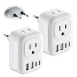 European Travel Plug Adapter, HITRENDS Canada US to Europe Plug Adapter with 2 American Outlets & 2 USB Ports & 2 USB C, 6 in 1 Travel Adapter to Most of Europe Portugal Spain France(Type C) - 2 Pack