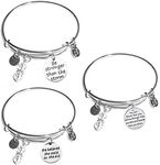 Hidden Hollow Beads Women's Stainless Steel Message Charm Expandable Wire Bangle Bracelet, Very Popular and Stylish, Arrives in a Gift Box. (3 Pack Inspirational and Empowerment)