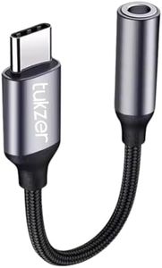 Tukzer Type C to 3.5mm Audio Jack Cable, DAC Headphone/Earphone Converter Adapter| Hi-Fi Stereo Auxiliary Cable for Smartphones, Tablets Other Type C Devices| Nylon Braided Material (12CM/ Grey)
