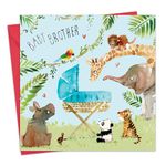 Twizler New Baby Brother Card with Blue Crib and Jungle Animals - New Baby Card - Cute Brother Card - Congratulations Card - New Baby Gifts - Baby Boy Gifts - Baby Brother Gifts