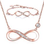 Billie Bijoux 925 Sterling Silver Necklace Bracelet One Sets Forever Love” Infinity Heart Love Jewelry Sets White Gold Plated Diamond Women Necklace Gift (B-Rose Gold)