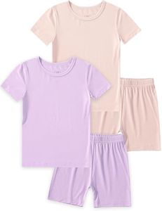 JunNeng Bamboo Viscose Toddler Pajamas,Baby Boy Girl Solid Snug Fit Short Sleeve Summer Sleepwear PJS,Pink+Purple 4-5T