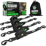 Rhino USA Retractable Ratchet Tie Down Straps (2PK) - 3,033lb Guaranteed Max Break Strength, Includes (2) Ultimate 2" x 10' Autoretract Tie Downs with Padded Handles. (4)