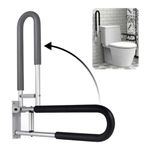 BATH GURU Aluminium Bathroom Flip Up Safety Handrail Support for Senior Citizens, Handicapped, Elderly, Wall Mounted Grab Bars for Toilet Seat, Bathtub 24 Inch, Silver Pack of 1