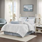 Harbor House 100% Cotton Comforter Set-Coastal Oceanic Sealife Design All Season Down Alternative Bedding with Matching Shams, Bedskirt, King(108"x96"), Beach, Quilted Seashell White, 4 Piece,HH10-703