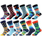 WeciBor Mens Dress Colorful Novelty Funny Socks, 12 Pack Multicolor Geometric, Sizes 7-12