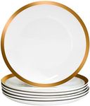 FAVA Bone China White Gold Rim Flat Dessert Plates Set, 8 inch, Set of 6, 6 Piece White Dessert Plate Set, Serving Dish Set, Oven, and Dishwasher Safe, Scratch Resistant, Dinnerware Party Plates