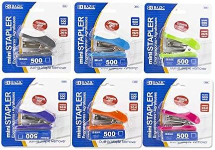 BAZIC Products Mini Stapler w/500 Staples, Standard (26/6) Built-in Staple Remover, Soft Grip 12 Sheets, Portable Small Staplers for Home Office School, 24-Pack