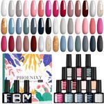 Phoenixy Gel Nail Polish - 24pcs UV Soak-off Gel Nail Polish Set 21 Colours Nails Polishes with Base Top Matte Coat Nail Varnish Sets Gift for Women