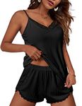 Ekouaer Pj Set for Women Cami Shorts Pajamas Soft Bridal Lingerie Sleepwear Lace Trim Nightwear Black