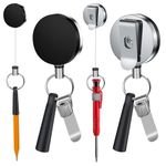 pasezenn 2 Pack 35" Steel Wire Heavy Duty Retractable Pull Pen Pencil Holder, Flexible Silicone Pen Holder and Metal Pen Clip Ideal for Carpenters, Nurses, Construction Workers,Waitstaff