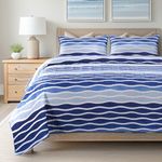 SLPR Blue Wave 3-Piece Bedding Quilt Set - Queen with 2 Shams | Summer Beach Nautical Lightweight Quilted Bedspread