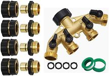 Twinkle Star 3/4 Inch Garden Hose Fitting Quick Connector Set, 4 Set | 4 Way Heavy Duty Brass Garden Hose Splitter, Hose Connector 3/4", Hose Spigot Adapter with 4 Valves