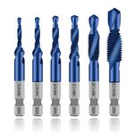 6 Packs Drill Tap Bits Set HSS Combination Drill & Tap Bit Set Screw Tapping Bit Tool Hex Shank Tool Kit Metric Thread M3 M4 M5 M6 M8 M10 Nano Blue Coating