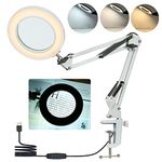 Neoglint Magnifying Lamp with Clamp,8X Magnifier Lamps 3 Colors & 10 Brightness Dimmable Magnifying Glass Led Lamp, 19 Inch Adjustable Swivel Arm Lamp Craft Light White