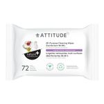 ATTITUDE All-Purpose Cleaning Wipes Disinfectant 99.99%, Eliminates Bacteria, Germs and Viruses, Biodegradable, Vegan Household Products, Lavender and Thyme, 72 Count