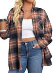 IN'VOLAND Womens Plus Size Button Down Flannel Shirts Long Sleeve Plaid Shackets Business Casual Blouse Top Sandy Brown