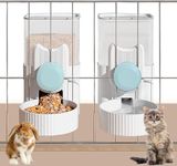 kathson Rabbit Gravity Auto Feeder Set 35oz Hanging Automatic Food Water Dispenser Cage Automatic Feeder Set for Rabbit Chinchilla Guinea Pig Hedgehog Ferret Kitty Puppy (Blue)