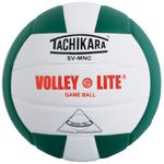 Tachikara SV-MNC Volley-Lite volleyball with Sensi-Tech cover, regulation size but lighter (dark green/white).