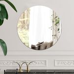 Sqinor Self Adhesive Mirror Round Glass Stick On Mirror, 40cm Circle Frameless Bathroom Mirrors Decorative Wall Mirror for Bathroom Living Room Entryways Hallway Dressing Table