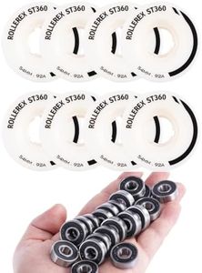 Rollerex ST360 92A Roller Skate Wheels (8-Pack) (Prime White) 608-2RS Wheel Bearings 20-Pack (Carbon Steel) - for Inline, Roller Blade, Rollerskate, Skateboard, RipStik & More
