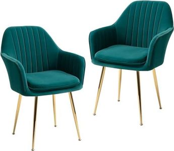 AVAWING Modern Living Dining Room Accent Arm Chairs Set of 2, Velvet Mid-Century Upholstered Seat Club Guest with Golden Legs, Green