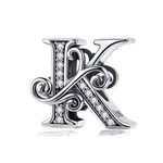 Lorrifal Solid 925 Sterling Silver Initial K Letter Charm A-Z Bead for Pandora European Bracelets Necklace Women Girl Jewelry Gift