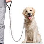 Premium Chain Heavy Duty Dog Leash - Soft Padded Leather Handle Lead - Perfect Basic Leashes Specifically Designed for Over 30KG Large Size Pets Walking (5.0mm x 1.2cm)