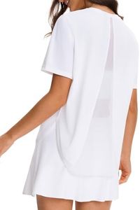 AARYA Women's Cooling Workout Tops Short Sleeve Loose Fit Activewear - Quick Dry Athletic Shirts for Yoga Running Gym with Side Slits White XXL
