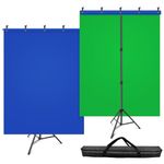 Blue Green Screen Backdrop Kit, HEMMOTOP 2-in-1 7x5 ft Green Screen Stand for Streaming, 6.5x5 ft 2-Sided Reversible Blue Photo Background with Backdrop Stand for Photography, Zoom with Case & Clips